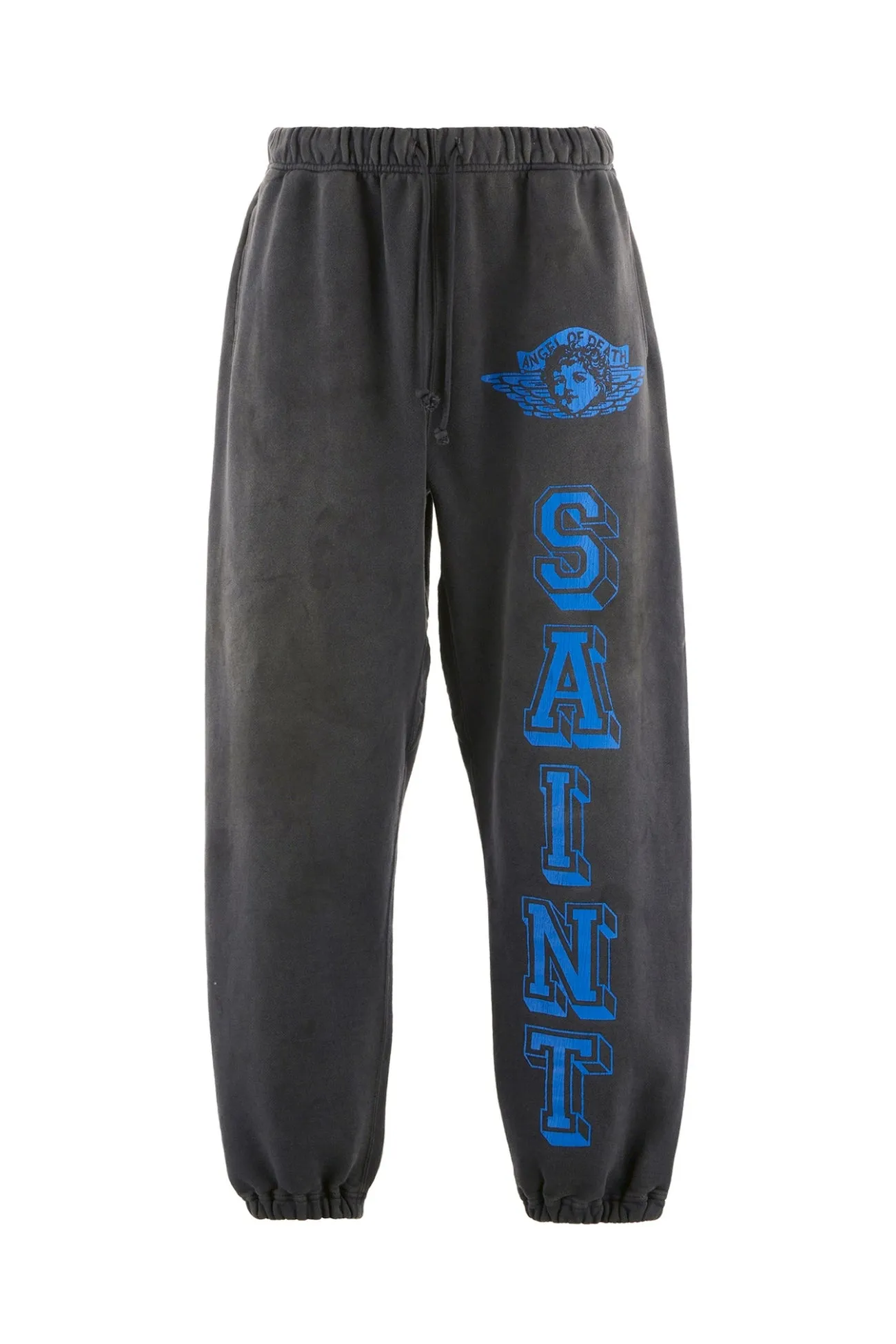 SAINT Mxxxxxx SWEAT PANTS/ANGEL/BLK Blue Angel Reborn Sweatpants Washed black S-XL Assute dyeing Sprayed on the whole piece to fade Wormhole destruction treatment Heavy fermentation washing to create NEW VINTAGE texture Factory four-needle and six-thread workmanship No bone seams More comfortable to wear Genuine grade crack printing/correct accessories